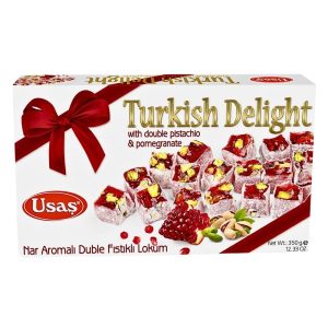 USAS - POMEGRANATE FLAVORED TURKISH DELIGHT WITH DOUBLE PISTACHIO 12x350g