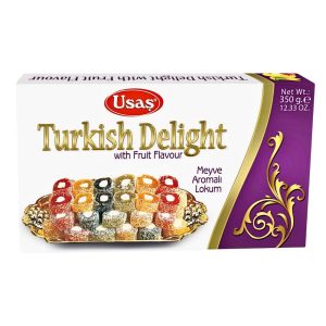 USAS - FRUIT FLAVORED TURKISH DELIGHT WITH COCONUT 12x350g